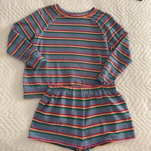 Buru Rainbow Stripe 3/4 Long Sleeve & Shorts Knit Lounge Set XS